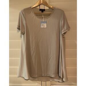 St. John Top Jersey Knit Silk Embellished Shirt Short Sleeve Blouse L Evening